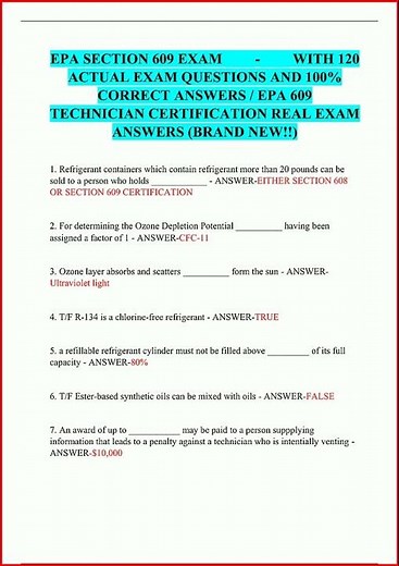 Epa Section 609 Exam With 120 Actual Exam Questions And 100 video