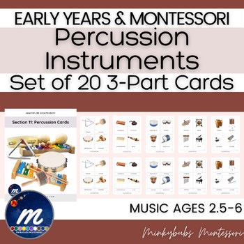 Montessori Music — 3-Part Cards 20 Percussion Instruments (Preschool 3–6)
