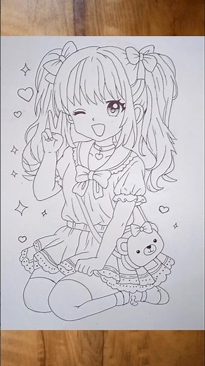 Beautiful Anime Girl Sitting Pose Drawing 🎨 Easy Step by Step #Shorts