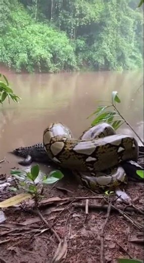 🐍🐊 Giant Python Swallows a Whole Crocodile! 😱🤯 #shorts #animals #python #crocodile #snake