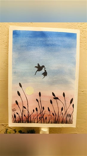 Peaceful sky, two birds, soft colors 🕊️✨#SkyArt #PaintingIdeas #CalmArt #shorts #asthetic