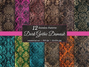 Gothic Damask Digital Paper: Seamless Halloween Patterns (12x12 JPG, Commercial Use) - Etsy