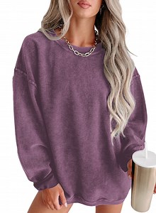 Eytino Womens Sweatshirt Oversized Casual Crew Neck Loose Corduroy Sweatshirt Pullover Fashion Long Sleeve Comfy Tops