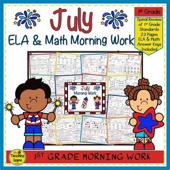 First Grade July ELA and Math Morning Work