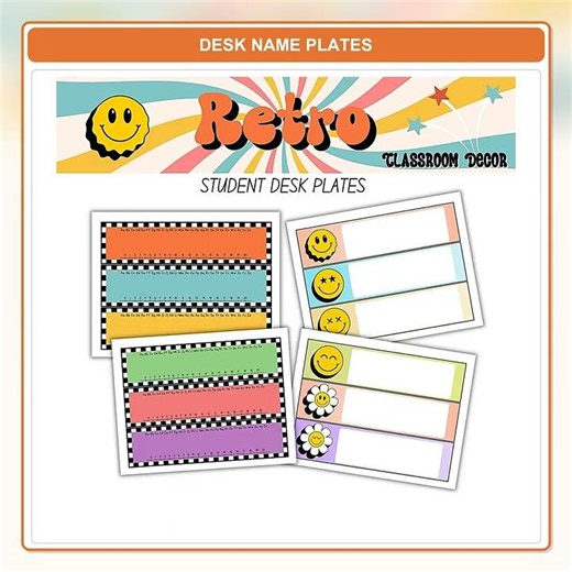 Retro Groovy Smiley 70s Desk Name Plates