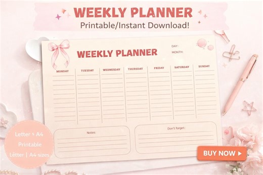 Minimalist Weekly Planner Printable & Daily To-do List, Undated Desk Planner, Digital Download PDF - Etsy