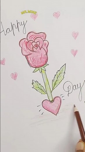 Happy Rose Day Drawing | Easy Rose Drawing with Paper & Glue #flowerdrawing #drawing
