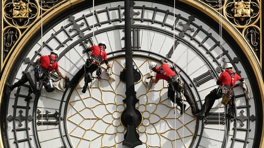 Big Ben's clock tower cleaned by abseilers – video
