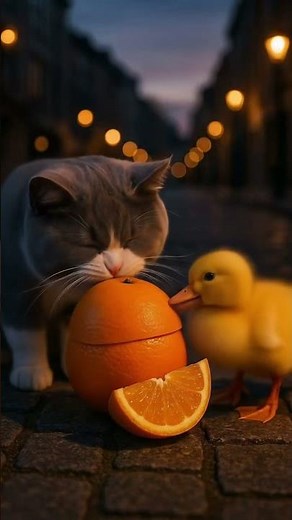 That Time Waddle Almost Got Fried by a Sneaky Orange 🤯🍊 #besties #funnyanimals #Shorts #Funny #cat
