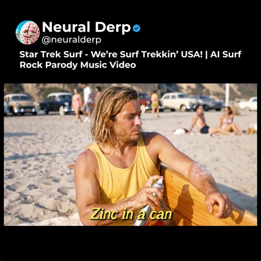 Surf's up in the Final Frontier!🖖😎🤙🏄‍♂️ Surf Trekkin’ U-S-A! 🌊🖖🎸 Kirk flirts, Spock surfs, Scotty screams, Tribbles takeover, Khan flexes💪😎🌊 🎧 Available now on Spotify, iTunes, Apple Music, etc. Also go watch on YT if you have the time to support me there too! 🤙 https://youtu.be/40MuTSwFAjY #aimusic #surfrock #aiparody #startrek #startrekmusic | Neural Derp