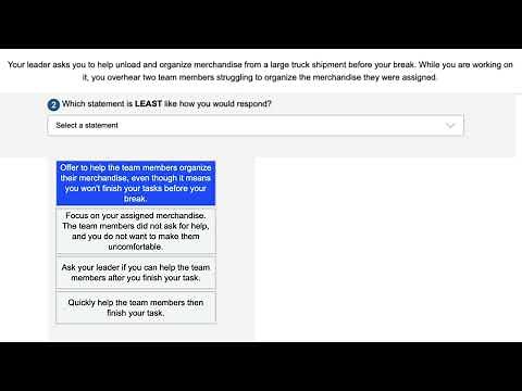 Target Assessment: Q6 | Your leader asks you to help unload and organize merchandise from a large