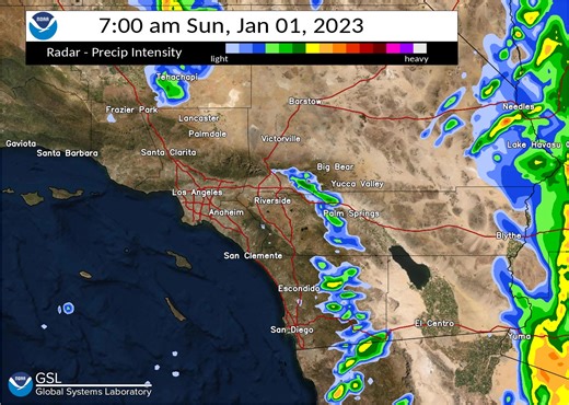 A Pacific storm front ☔️☔️☔️ is imminent for your New Year's Eve across Southern California. Here's a radar forecast of what we are anticipating: heavy rain bands will usher in the new year, along with strong winds across the region. | US National Weather Service San Diego California