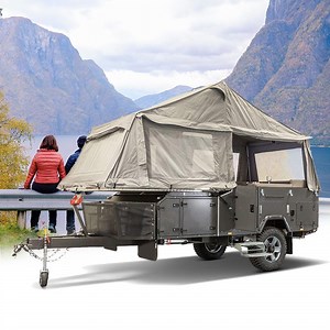 [Hot Item] Living Resort Portable Hard Floor Camping Travel Trailer Rear off Road Folding Camper Trailer with Pop up Tent