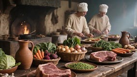Kitchen in a Medieval Nobleman's Castle during Cooking Stock Video - Video of ancient, castle: 443335113