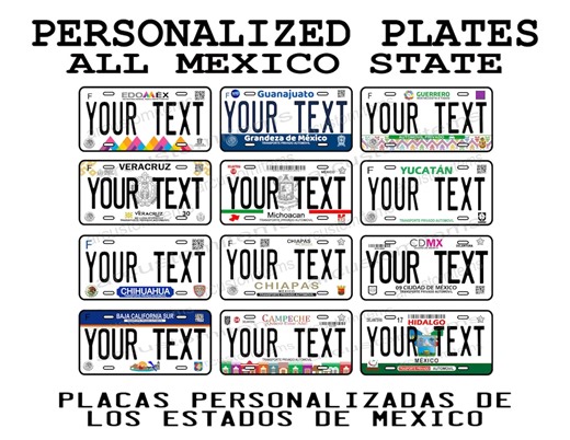 Custom Mexican Car License Plates, Mexican State Car Plates, Mexican State Car License Plates, Add Your Text, License Plate, Quality - Etsy