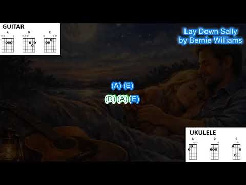 Lay Down Sally (no capo) by Bernie Williams play along with scrolling guitar chords and lyrics