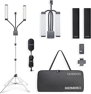 GLAMCOR Multimedia X Portable LED Lighting Kit | Remote Controlled 2700K - 5600K Color Temperature | Smartphone Mount with Selfie Control (Grey)