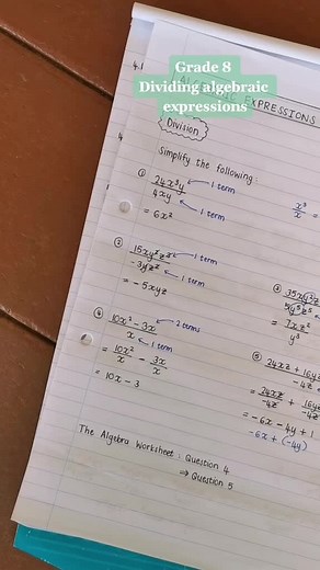 Grade 8 Maths: Dividing Algebraic Expressions