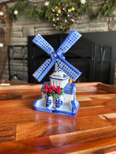 Mini Delft Blue Windmill Figurine | Dutch Holland Souvenir | Blue White Porcelain With Spinning Blades - Etsy