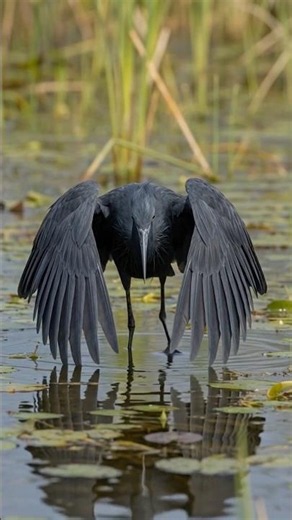 The Black Heron uses one of the strangest hunting tricks in the bird world.