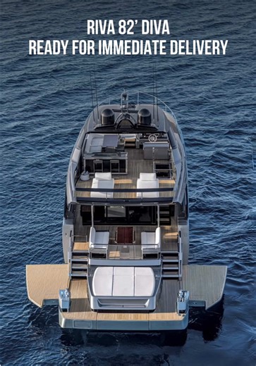 Available now. Ready for immediate delivery. The extraordinary Riva 82’ Diva is now ready for her next owner. At 25.3 meters, this flybridge yacht represents the evolution of Riva design — bold, architectural, and unmistakably Italian. One of the largest flybridges in her category (approx. 40 sqm), thoughtfully divided into distinct living areas: • central lounge with dining and bar • carbon fiber hardtop with glass panels • forward sunbathing area • aft relaxation zone Her Beach Club sets a new