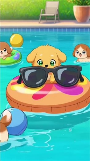 Puppies start pool party