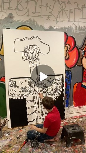 Andres Valencia | ART on Instagram: "Romero ❤️ Acrylic Paint and Oil Pastel Stick (48x72) • • • • • • • • • • • • • #andresvalenciaart #modernart #contemporaryart #oilpastel #acrylicpainting #cubism #artist #artwork #surrealism #surrealart #cubismo #oilstick #torero #oilpainting #art #painting #chasecontemporary #youngartist #oilpastelsticks #sennelier1887 #instagram"