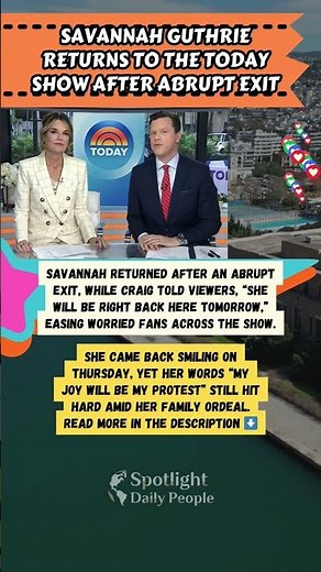 📺 Savannah Guthrie Returns After Sudden Today Exit 😮💛 #shorts