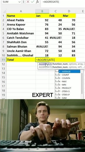 How to sum values with errors in excel 😱 #excel #office #spreadsheet #shorts #microsoft