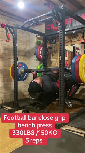 Football Bar Close Grip Bench Press for Triceps Strength