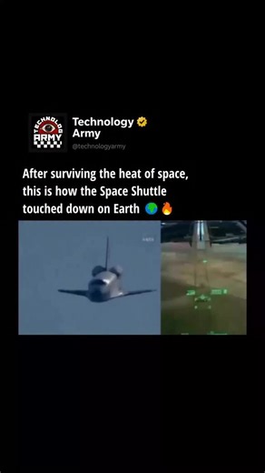 TechnologyARMY on Instagram: "The Space Shuttle didn’t return to Earth like a plane — it came back like a controlled fall. After surviving re-entry temperatures hotter than lava using its reinforced heat shield, the shuttle approached the runway with no engines and no second attempt. Pilots relied purely on aerodynamics, speed, and precision to guide it safely down. Once the wheels touched the ground, a massive drag parachute deployed to slow the vehicle before it ran out of runway. Every landin