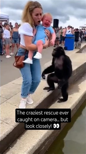Hero Chimp Saves Baby From Falling! 😱🐒#babyshorts#chimprescue#realorai#viralvideousa#crazyencounters