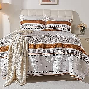 Cmfshape Boho Quilt Set Queen Size – Lightweight Microfiber Bohemian Quilt Bedding, All Season Queen Quilt Bedspread, Soft Boho Coverlet Quilt Set for Bedroom & Guest Room Décor