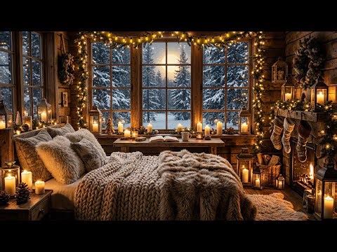 Cozy Cabin Reading Nook 📖❄️ Winter Night Ambience | | Crackling Fireplace & Gentle Snowfall
