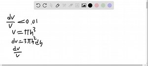 SOLVED:A right circular cylinder volume v is to be calculated from the measured base radius R and height H. If the uncertainty in R is 2 percent and the uncertainty in H is 3 percent, estimate the overall uncertainty in the calculated volume.