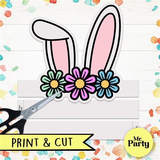 Bunny Ears With Daisies, Colorable and Printable Bunny Ears Pdf, Paper Crown Bunny Ears, Bunny Costume, Kid Craft Rabbit, Easter Printables - Etsy