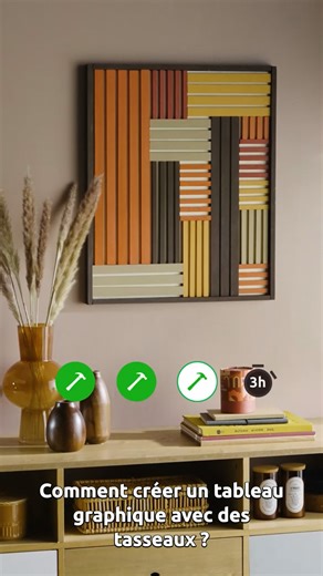 249K views · 420 reactions | #AtelierTutos ️  Apportez une note chaleureuse, colorée et originale à votre déco en fabriquant vous-même un tableau graphique avec des tasseaux ! On vous montre comment faire dans ce tuto réalisé en partenariat avec Koltout de Cyanolit Tout Réparer Tout Fixer  #DIYMrBricolage | Mr.Bricolage | Facebook