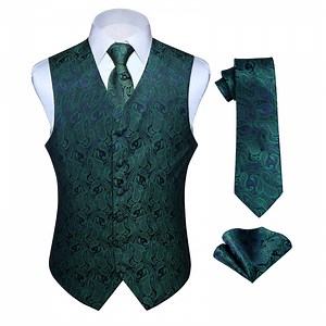 HISDERN Men's Green Suit Vest Formal Waistcoat Tuxedo Dress Vest Tie Set for Suit or Tuxedo 3PCS 3XL