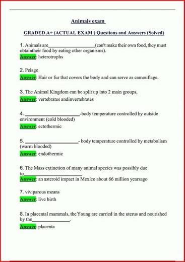 Animals Exam Graded A Actual Exam Questions And Answers Solv video