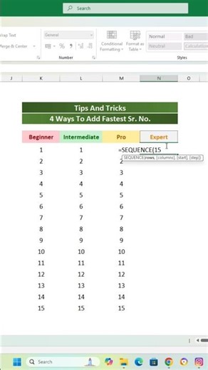 Excel Auto Numbering Tutoria 🔥l | 4 Methods You Must Know #tiktok #explore