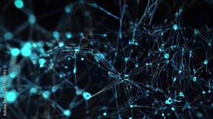 An animation showcasing neural network nodes with connecting lines, highlighting the complexity and interactivity of AI and machine learning models in network environments, 4K Ultra HD animation video