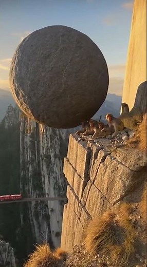 Suspense Above the Cliffs: Monkeys and the Boulder