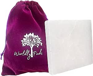Worldly Finds Selenite Plate, 4" Square Selenite Charging Station for Crystals And Healing Stones Holder, White Selenite Crystal Plate Tray w/Velvet Storage Bag (Selenite Square 4")