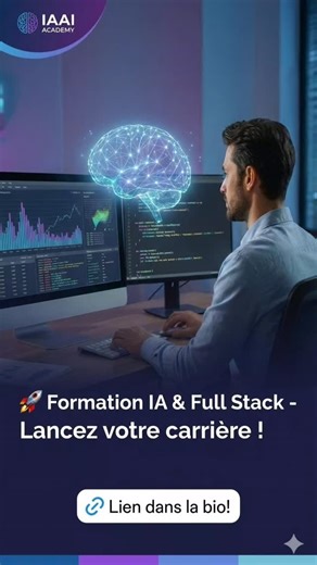 International Academy of Artificial Intelligence on Instagram: "💻 Devenez le développeur que les recruteurs s'arrachent. Le code a changé. Aujourd'hui, un développeur Full Stack sans IA, c'est comme un pilote sans GPS. Notre programme intensif combine les fondamentaux solides (React, Node, Python) avec la puissance de l'IA Générative pour coder 2x plus vite. 🔥 Au programme : Développement Web Avancé. Intégration d'API d'Intelligence Artificielle. Projets réels pour votre portfolio. 🚀 Les plac