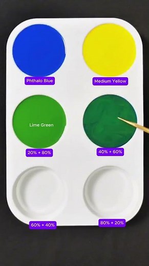 Create 4 shades of blue from 2 colors: Phthalo Blue + Medium Yellow #asmr #mix #mixing #satisfying