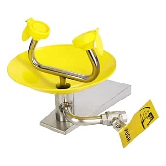 Eye wash Station with Free Eye Wash Sign - Wall Mounted Stainless Steel Eyewash Station with Dual Spray Heads – Emergency Eyewash Station – Hands Free Operation - First Aid for Eyes - Yellow