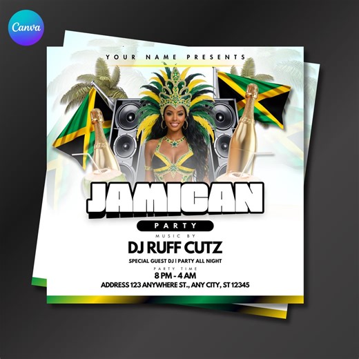 Jamaican Party Flyer Template | Caribbean Carnival DJ Event (canva Editable Download) - Etsy