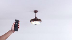 Pacific Core Tiffany 36 in. Indoor Brown Retractable Stained Glass Chandelier Ceiling Fan with Dimmable LED with Remote Included HDSAT-8366-36B