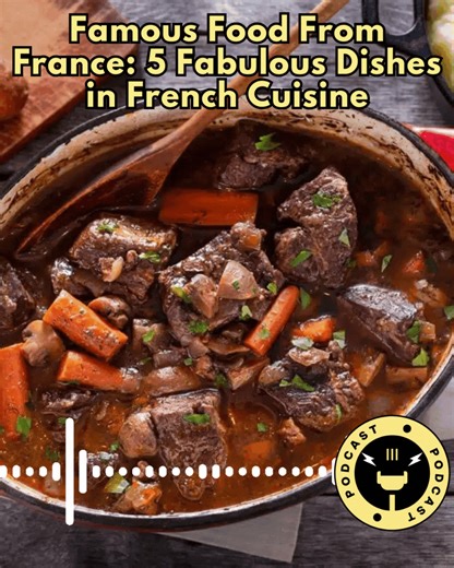 🎙️ Famous Food From France: 5 Fabulous Dishes in French Cuisine 🎙️ When you think of French cuisine, you probably picture baguettes, croissants, and cheese—but what about the iconic dishes that define the regions of France? 🇫🇷🍽️ From the seafood-rich flavors of Normandy to the hearty stews of Alsace, French food isn’t just delicious—it’s a story on a plate. In this episode, we’ll uncover the fascinating origins of classic dishes like Coq au Vin, Boeuf Bourguignon, Moules Marinières, Tarte T