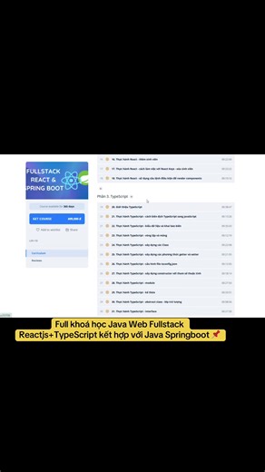 Share khoác học java web fullstack với lộ trình rõ ràng, bạn nào cần ib mình gửi ttin của khoá 📌📌#reactjs #laptrinhvien #react #java #spring